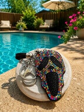 Ghost Face Bedazzeled Bag/Key Charm